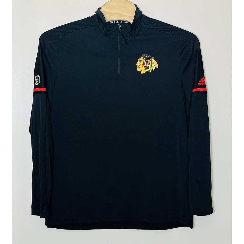 Adidas Chicago Blackhawks 1/4 Zip Pullover Men's XL Black Hockey NHL  Sports Gym